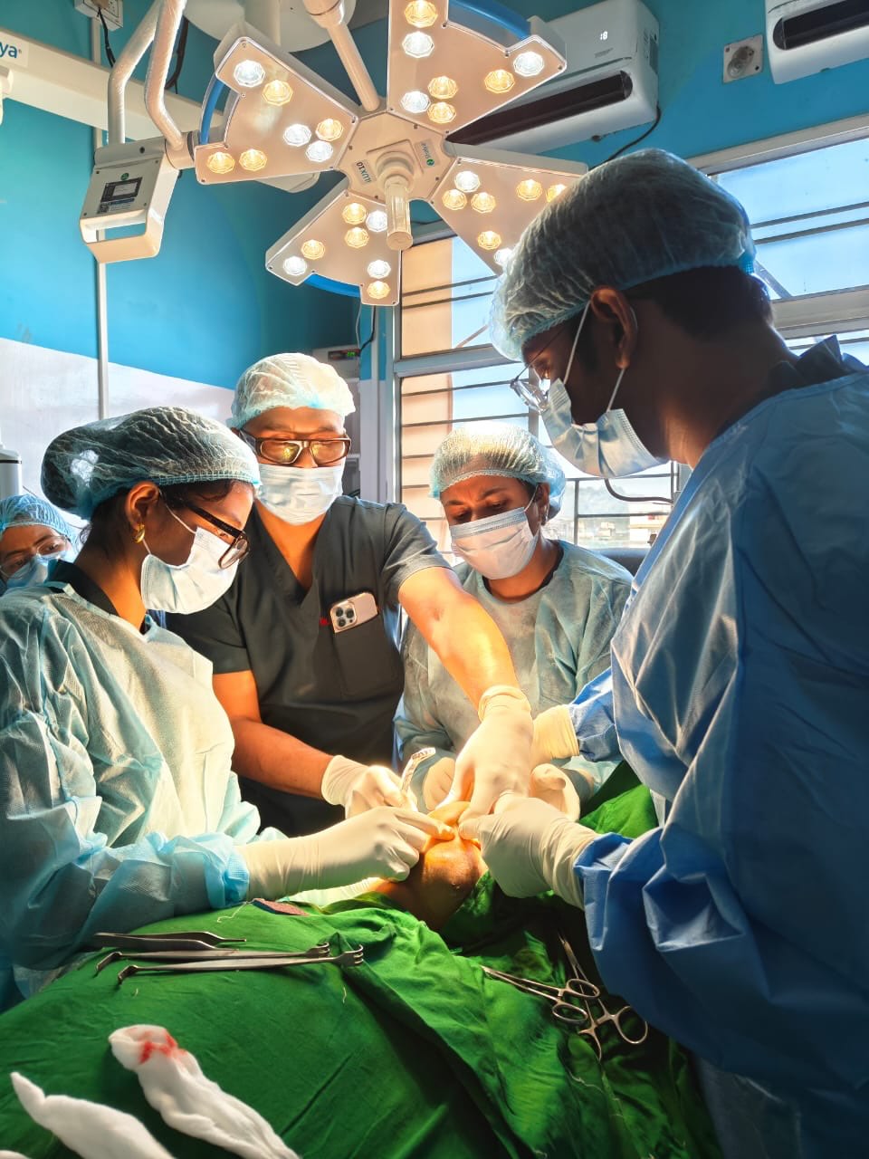 Maxillofacial surgery procedure and patient care in OT