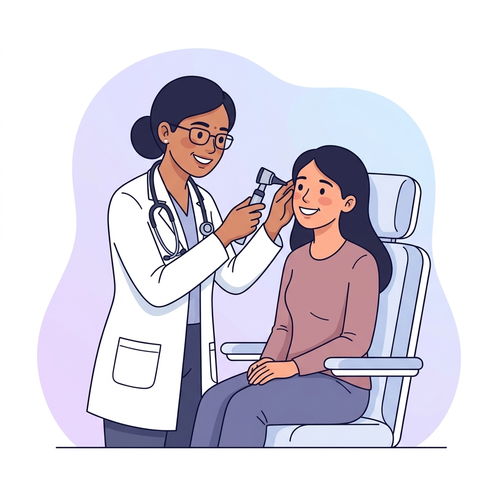 Female Maxillofacial Doctor conducting patient OPD consultation and facial examination